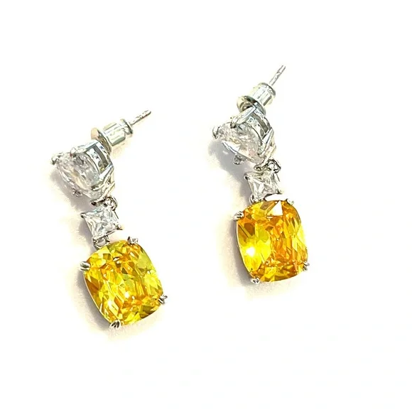 Yellow Crystal Dangle Earrings - Picture 6 of 6